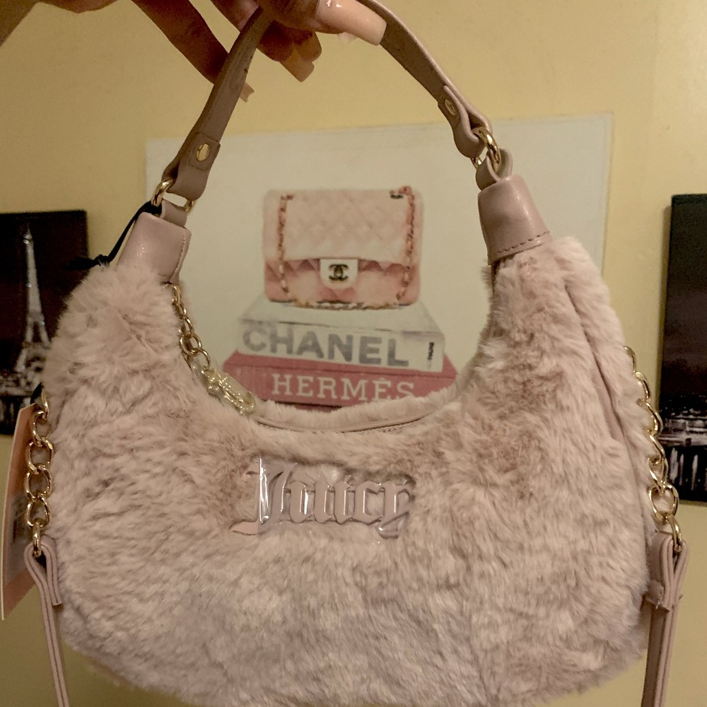 Blush pink faux fur juicy couture shoulder bag
